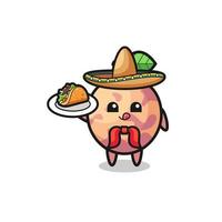 mascotte de chef mexicain pluot fruit tenant un taco vecteur