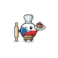 drapeau tchèque comme mascotte de chef pâtissier tenir un rouleau à pâtisserie vecteur