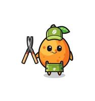 kumquat mignon comme mascotte de jardinier vecteur