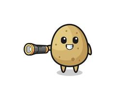 mascotte de pomme de terre tenant une lampe de poche