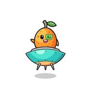 dessin animé kumquat chevauchant un futur vaisseau spatial vecteur