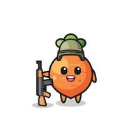 Adorable mascotte de carotte en soldat vecteur