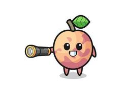 pluot fruit mascotte tenant une lampe de poche