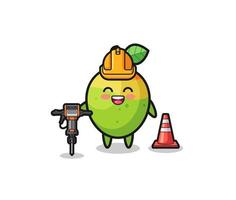 mascotte de travailleur routier de mangue tenant une perceuse vecteur