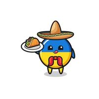 Drapeau de l'ukraine mascotte de chef mexicain tenant un taco vecteur