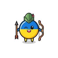 Caricature du drapeau ukrainien comme mascotte d'archer médiéval vecteur