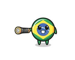 mascotte du drapeau du brésil tenant une lampe de poche vecteur