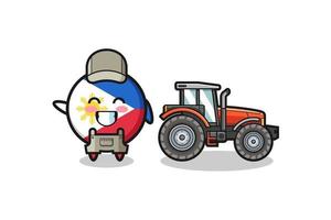 la mascotte d'agriculteur du drapeau philippin debout à côté d'un tracteur vecteur