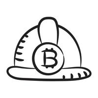 btc sur un casque représentant l'icône de chapeau de mineur bitcoin vecteur