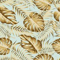 motif floral sans couture d'or avec des feuilles. fond tropical vecteur