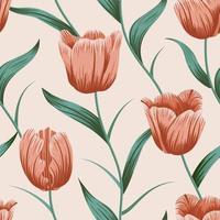 modèle sans couture de fleur de tulipe avec des feuilles. fond tropical vecteur
