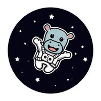 astronaute hippopotame mignon flottant sur la conception de la mascotte de l'espace vecteur