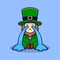 lutin mignon qui pleure, personnage de dessin animé pour la saint patrick vecteur