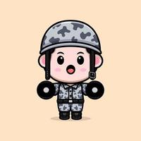 icône de dessin animé de mascotte de l'armée mignonne. illustration de personnage de mascotte kawaii pour autocollant, affiche, animation, livre pour enfants ou autre produit numérique et imprimé vecteur