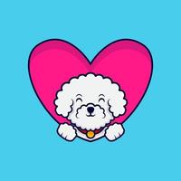 Chien bichon frisé mignon agitant des pattes à l'intérieur de l'illustration de l'icône de dessin animé de coeur vecteur