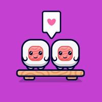 joli couple de rouleaux de sushi tombe amoureux de l'illustration de l'icône du vecteur de dessin animé