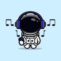 astronaute mignon écoutant de la musique avec un design de mascotte de casque vecteur