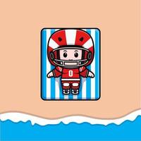 Jolie illustration de personnage mascotte kawaii joueur de football américain pour autocollant, affiche, animation, livre pour enfants ou autre produit numérique et imprimé vecteur