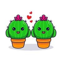 un joli couple de cactus tombe amoureux. illustration d'icône de dessin animé plat vecteur