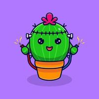 zombie cactus mignon avec électricité. illustration d'icône de dessin animé plat vecteur