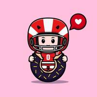 Jolie illustration de personnage mascotte kawaii joueur de football américain pour autocollant, affiche, animation, livre pour enfants ou autre produit numérique et imprimé vecteur