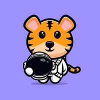 astronaute tigre mignon avec mascotte de dessin animé casque vecteur