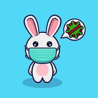 lapin mignon portant un masque pour l'illustration de l'icône de conception de virus de prévention vecteur