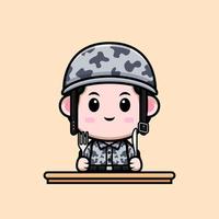 icône de dessin animé de mascotte de l'armée mignonne. illustration de personnage de mascotte kawaii pour autocollant, affiche, animation, livre pour enfants ou autre produit numérique et imprimé vecteur