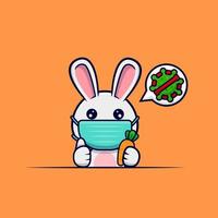 lapin mignon portant un masque pour l'illustration de l'icône de conception de virus de prévention vecteur