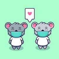 couple de koala mignon portant une illustration vectorielle de masque mascotte cartoon. vecteur