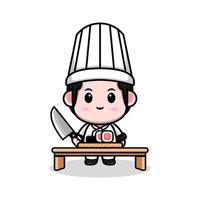 icône de dessin animé mignon chef mascotte. illustration de personnage de mascotte kawaii pour autocollant, affiche, animation, livre pour enfants ou autre produit numérique et imprimé vecteur