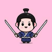 icône de dessin animé mignon samouraï garçon mascotte. illustration de personnage de mascotte kawaii pour autocollant, affiche, animation, livre pour enfants ou autre produit numérique et imprimé vecteur
