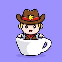 mignon petit cowboy à l'intérieur de l'illustration de la mascotte de la tasse vecteur