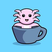 oxolotl mignon à l'intérieur du personnage de dessin animé de tasse vecteur