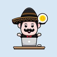 icône de dessin animé mignon mascotte mariachi mexicain. illustration de personnage de mascotte kawaii pour autocollant, affiche, animation, livre pour enfants ou autre produit numérique et imprimé vecteur