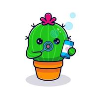 bulle de soufflage de cactus mignon. illustration d'icône de dessin animé plat vecteur