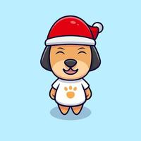 chien mignon avec illustration d'icône de vecteur de dessin animé de chapeau de Noël. style cartoon plat