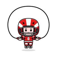 Jolie illustration de personnage mascotte kawaii joueur de football américain pour autocollant, affiche, animation, livre pour enfants ou autre produit numérique et imprimé vecteur