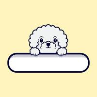 Chien bichon frisé mignon tenant une illustration d'icône de dessin animé étiquette vierge vecteur