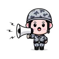 icône de dessin animé de mascotte de l'armée mignonne. illustration de personnage de mascotte kawaii pour autocollant, affiche, animation, livre pour enfants ou autre produit numérique et imprimé vecteur