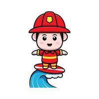 icône de dessin animé mignon pompier mascotte. illustration de personnage de mascotte kawaii pour autocollant, affiche, animation, livre pour enfants ou autre produit numérique et imprimé vecteur