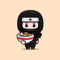 icône de dessin animé mignon ninja mascotte. illustration de personnage de mascotte kawaii pour autocollant, affiche, animation, livre pour enfants ou autre produit numérique et imprimé vecteur