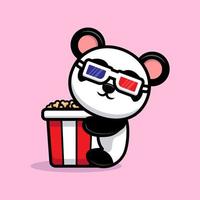 panda mignon avec mascotte de dessin animé pop-corn vecteur