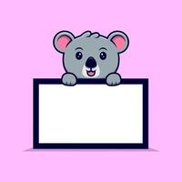 Koala mignon tenant une illustration de vecteur de dessin animé de mascotte de tableau de texte vierge.