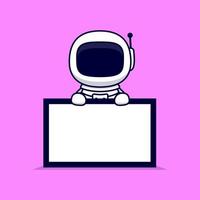 astronaute mignon tenant une illustration d'icône de vecteur de dessin animé de tableau de texte vierge. style cartoon plat