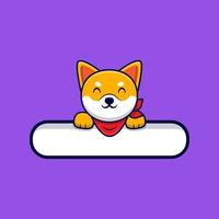 mignon chien shiba inu tenant une illustration d'icône de dessin animé de balise de texte vierge vecteur