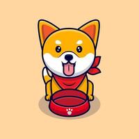 illustration d'icône de dessin animé affamé de chien shiba inu mignon vecteur