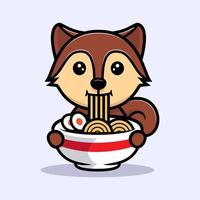 écureuil mignon mangeant le personnage de mascotte de ramen. illustration d'icône d'animal vecteur