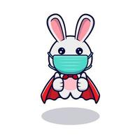 lapin mignon portant un masque pour l'illustration de l'icône de conception de virus de prévention vecteur