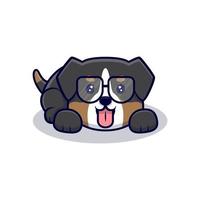chien de berger australien mignon portant des lunettes icône illustration de dessin animé vecteur